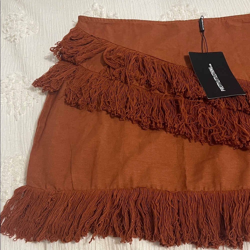 Fringed Burnt Orange Brown Skirt